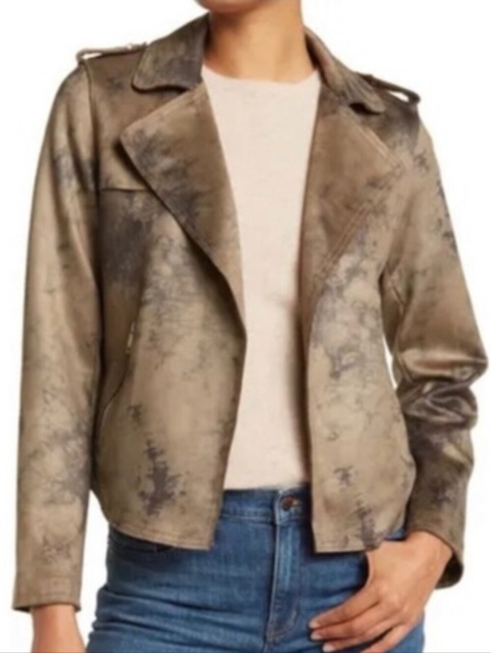 Tahari faux suede crop moto jacket